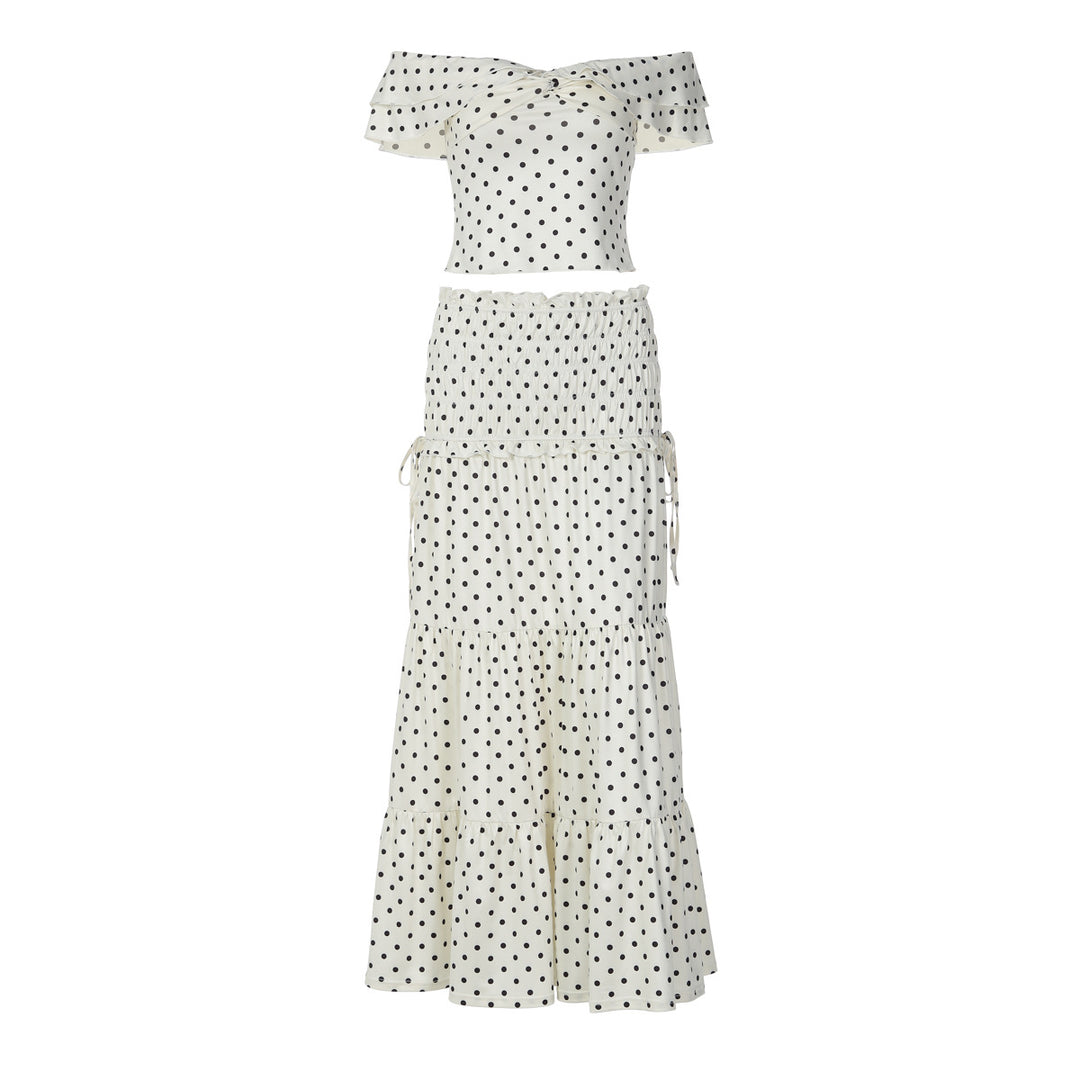 Damen Verspieltes Maxikleid mit schulterfreiem Design und voluminiösen Rüschen R&B