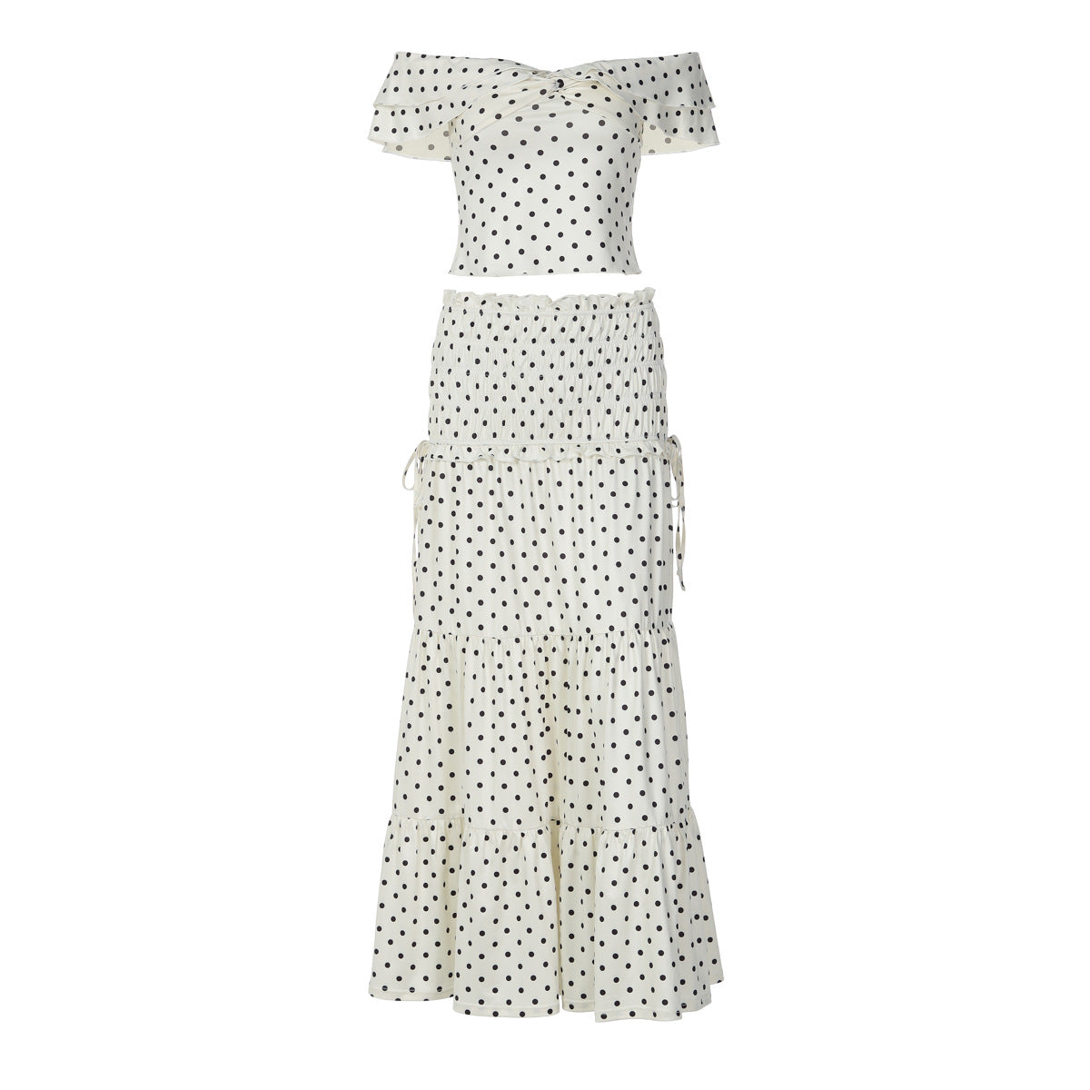 Damen Verspieltes Maxikleid mit schulterfreiem Design und voluminiösen Rüschen R&B