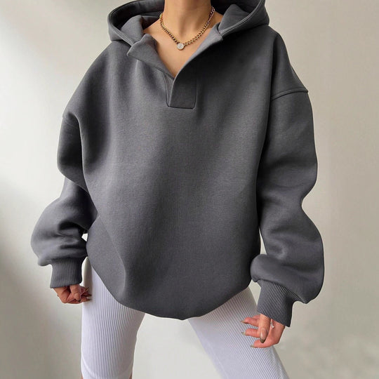 Damen Oversized Kapuzensweatshirt mit lässigem Stehkragen und langen Ärmeln R&B