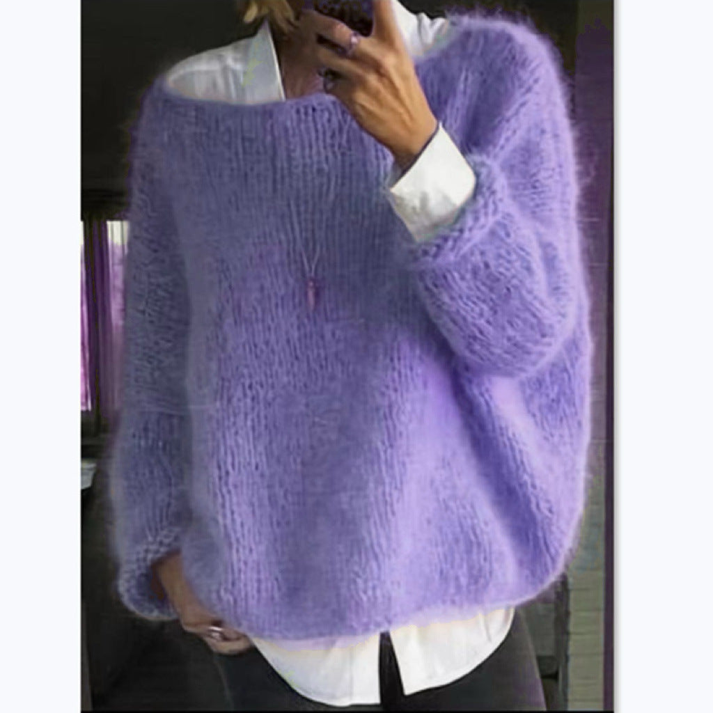 Damen Kuscheliger Oversized Pullover mit U-Boot-Ausschnitt R&B