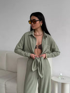 Damen Lässige Hemdbluse aus leichtem Material R&B