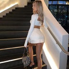 Damen Crop-Top und Minirock Set mit raffinierten Schnittdetails und langärmligem Design R&B
