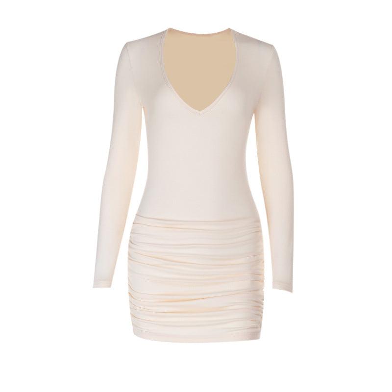Damen figurbetontes Minikleid mit tiefem V-Ausschnitt und modischem Rüschendesign EB
