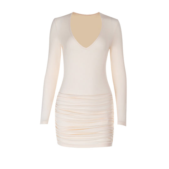 Damen figurbetontes Minikleid mit tiefem V-Ausschnitt und modischem Rüschendesign R&B