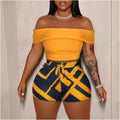 Damen Off-Shoulder Top und Hohe Taille Shorts Set