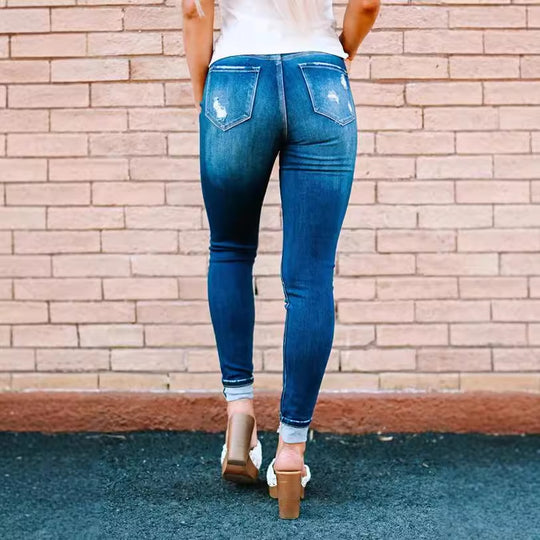 Damen High-Waist Skinny Jeans mit modischen Knopfdetails R&B