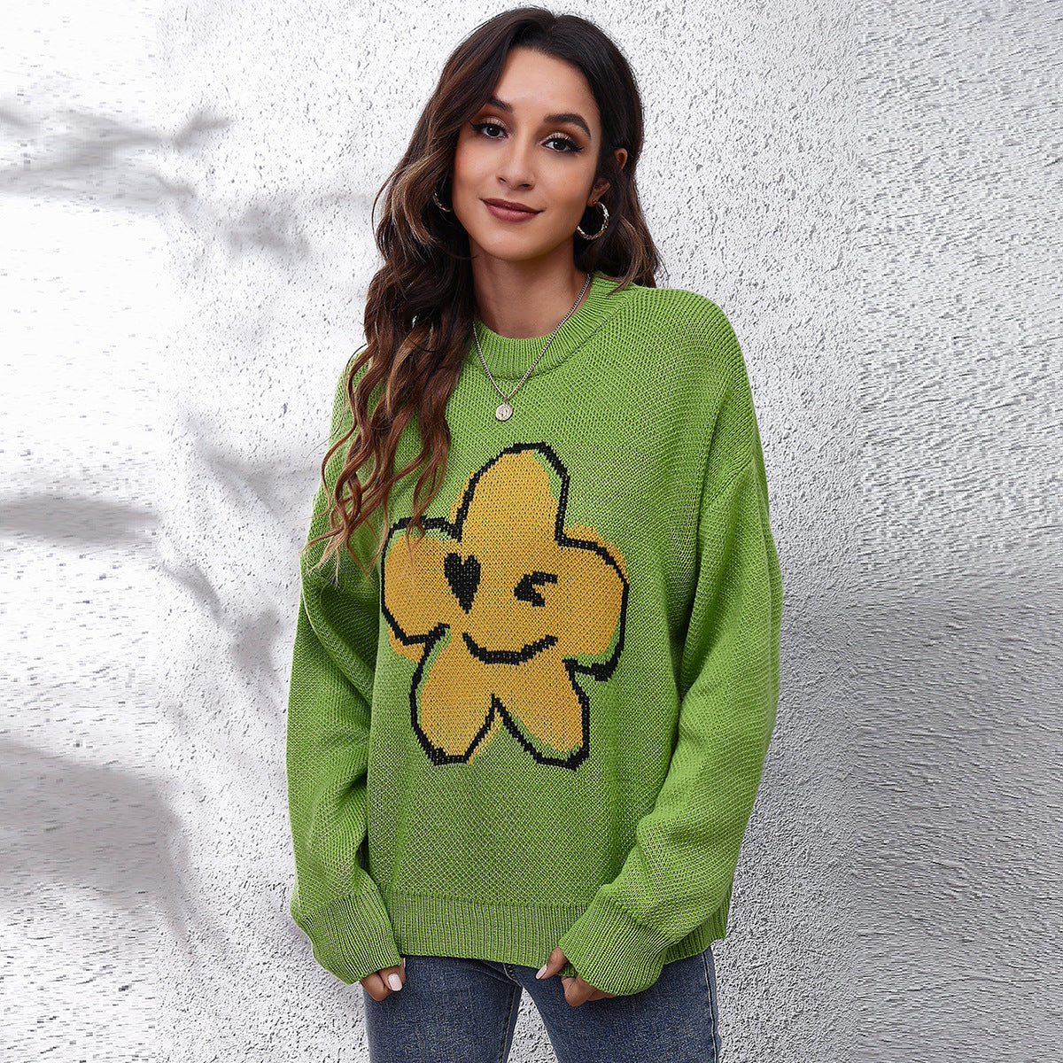 Damen Strickpullover mit verspieltem Blumenmotiv R&B