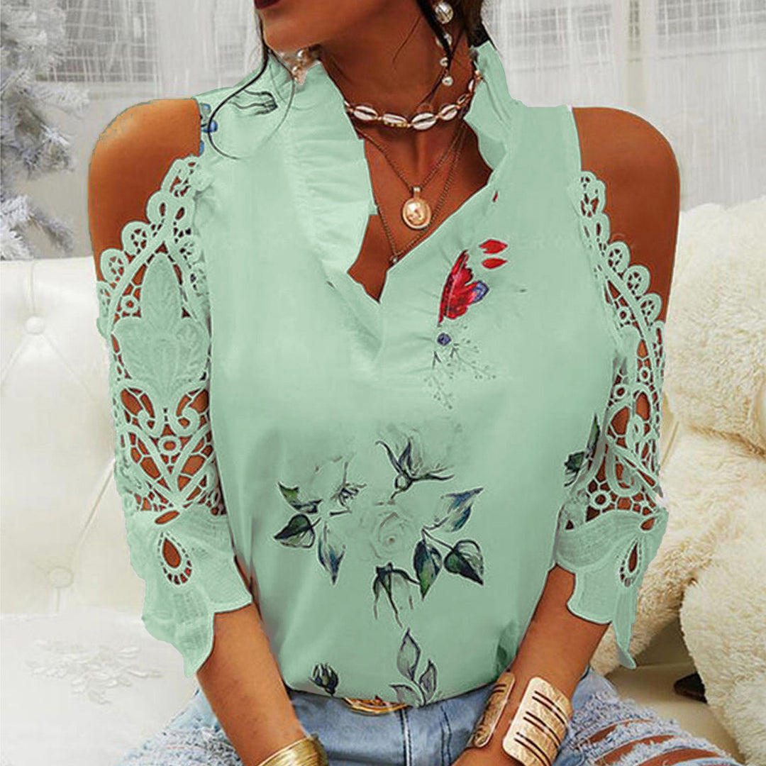 Damen Bluse mit Cut-Out-Ärmeln und floralem Design R&B