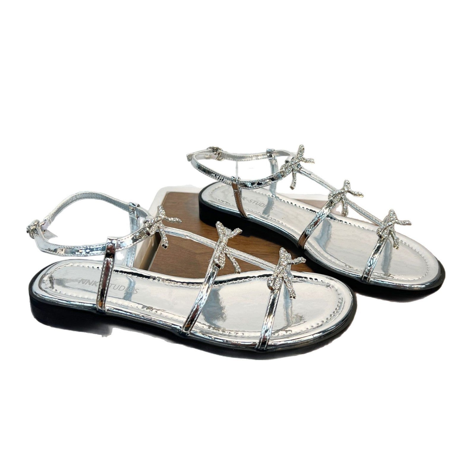 Damen Elegante Sandalen mit glitzernden Schleifen und verstellbarem Riemendesign R&B