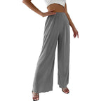 Damen elegante Plissee-Hose mit weitem Bein und elastischem Bund R&B