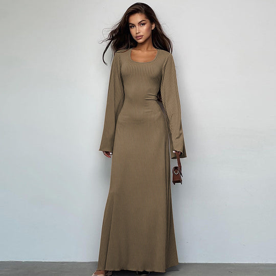 Damen Elegantes Maxikleid mit extra weitem Ärmel und trendiger Rippstruktur R&B