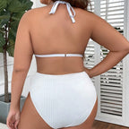 Damen Hochtaillierter Plissee-Bikini mit trägerfreiem Oberteil R&B