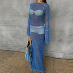 Damen transparentes Strandkleid aus Netzmaterial mit weitem Schnitt und offenen Ärmeln R&B