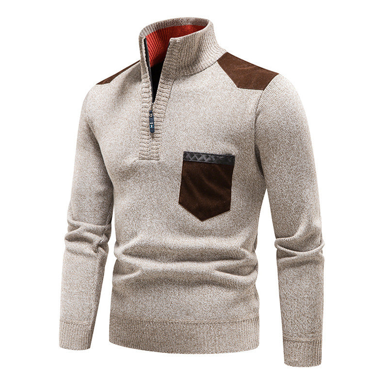 Herren hochwertiger Strickpullover mit modernem Reißverschluss und praktischer Brusttasche R&B