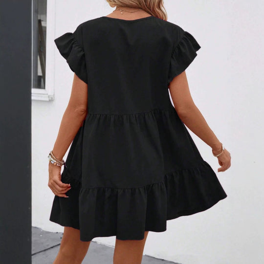 Damen luftiges Minikleid mit voluminösem Volant und lässigem Schnitt R&B