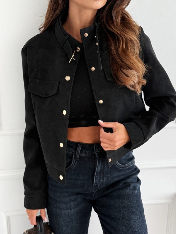 Damen elegante Jacke aus weichem Wildleder mit Knopfdetails R&B