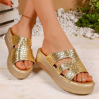 Damen Glamouröse Plateau-Sandalen mit schimmerndem Riemendesign R&B