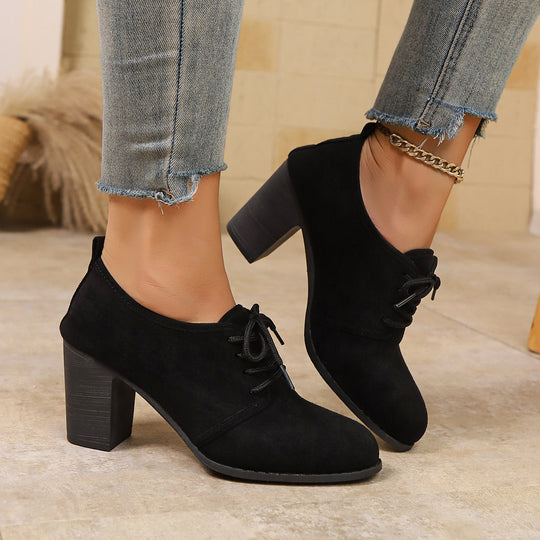 Damen elegante Plateau-Schnürschuhe mit modischem Blockabsatz und komfortablem Fußbett R&B