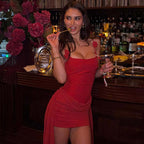 Damen Figurbetontes Kleid mit elegantem Seitenschlitz und Trägerverzierung R&B