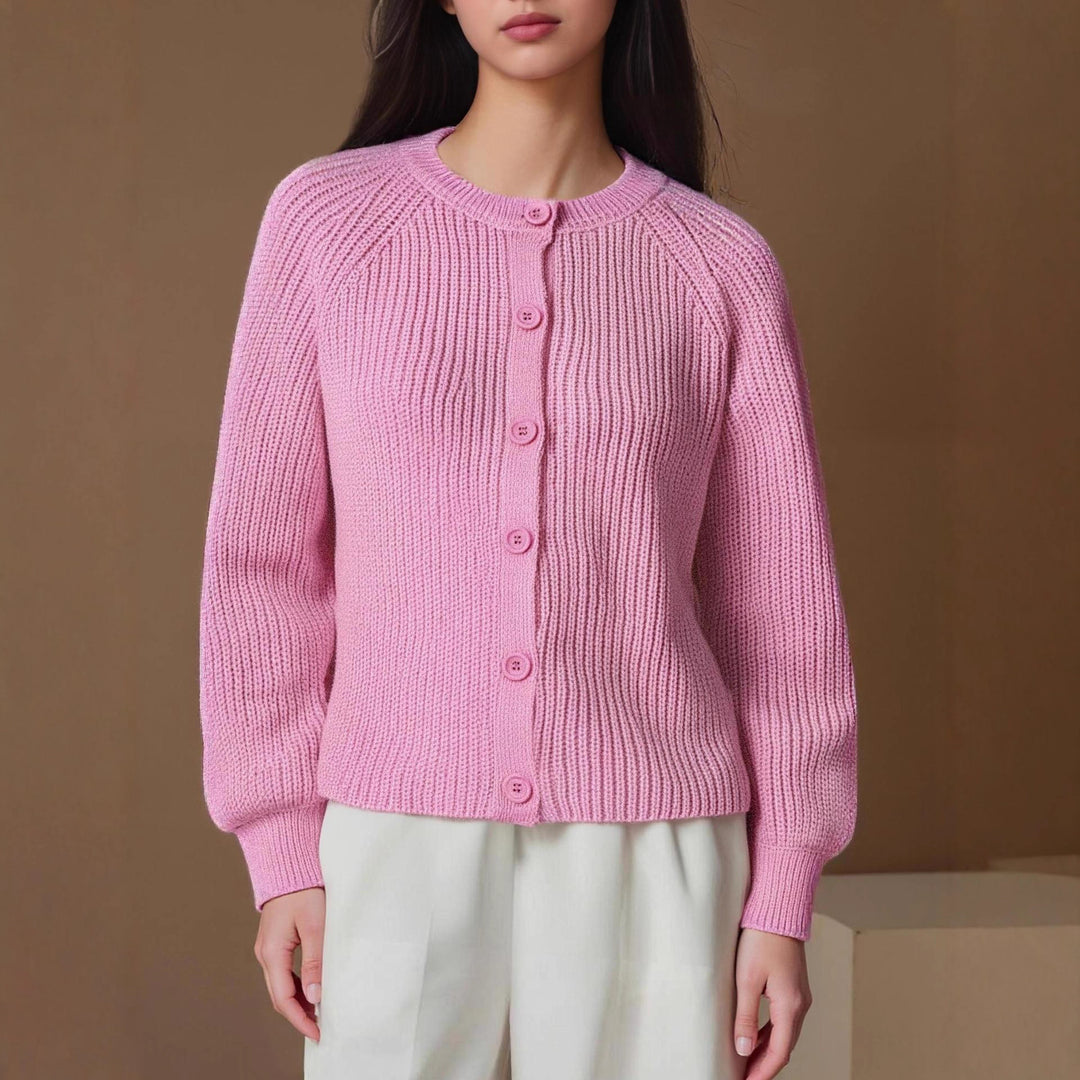 Damen Strickjacke mit feinem Rippenmuster und geschützten Knöpfen R&B