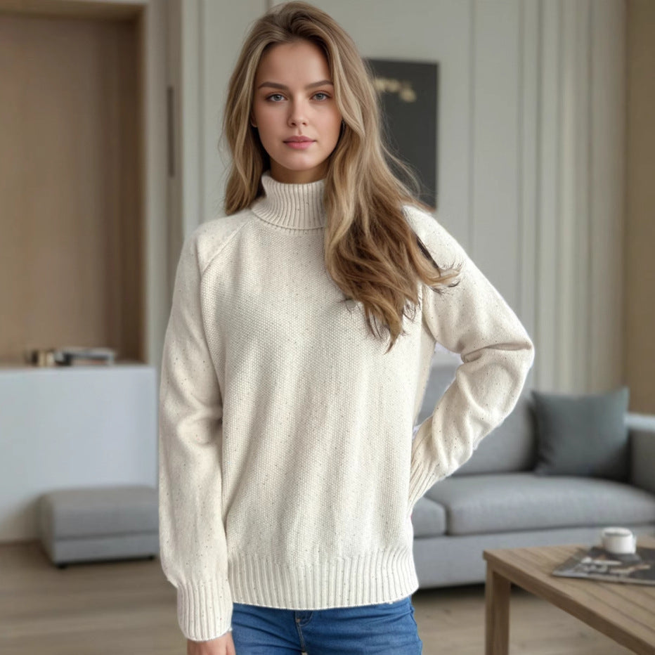 Damen Strickpullover mit hochgeschlossenem Kragen und strukturiertem Muster R&B