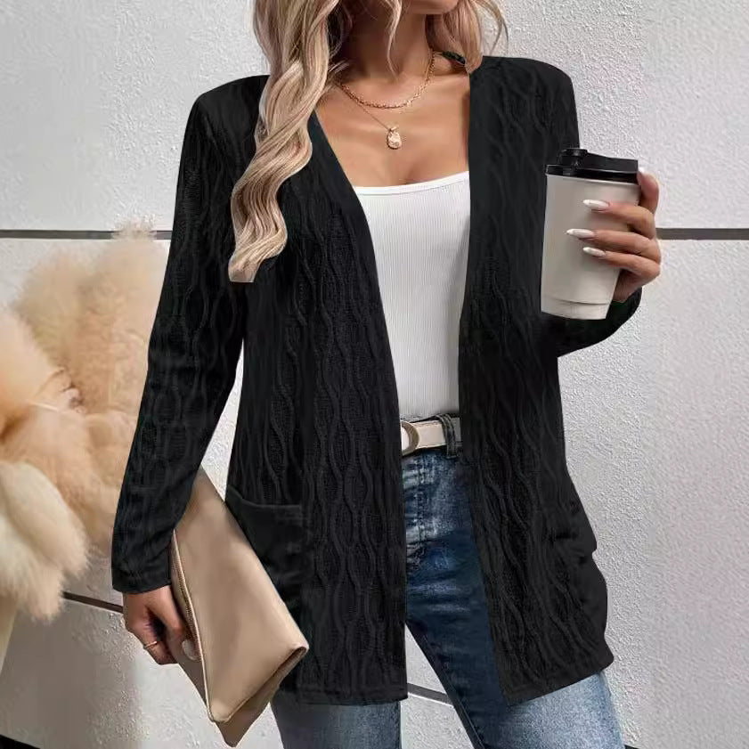 Damen Strickjacke mit strukturiertem Muster und praktischen Taschen R&B