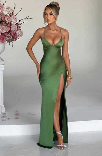 Damen Elegantes Maxikleid mit tiefem Schlitz und zarten Spaghettiträgern R&B
