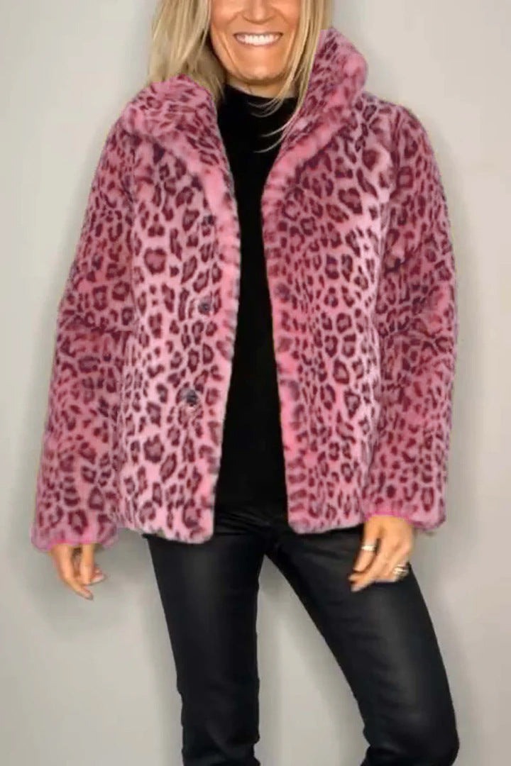 Damen kuschelige Leopardenfell Jacke R&B