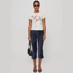 Damen T-Shirt mit kreativem Druck und figurbetontem Schnitt R&B