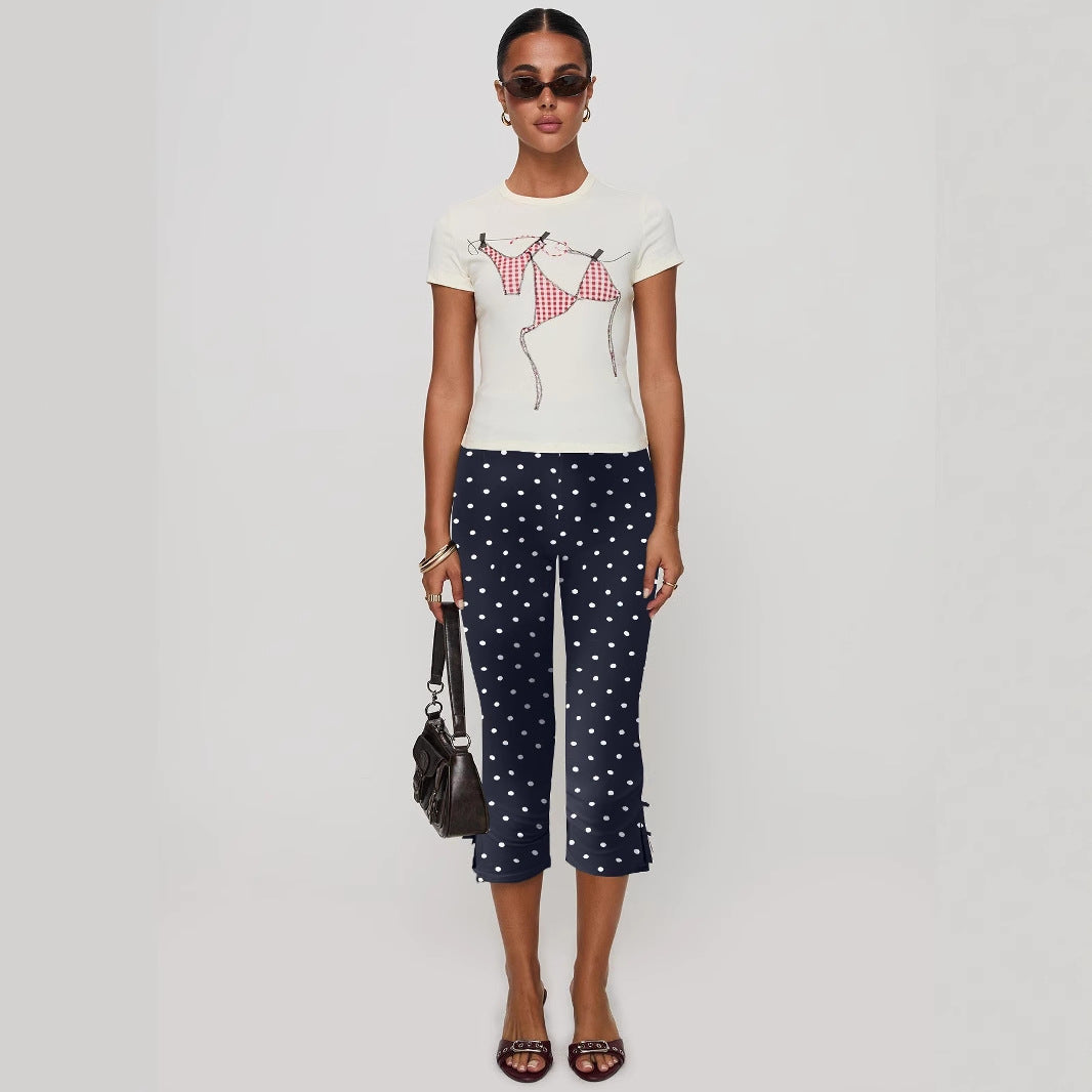 Damen T-Shirt mit kreativem Druck und figurbetontem Schnitt R&B