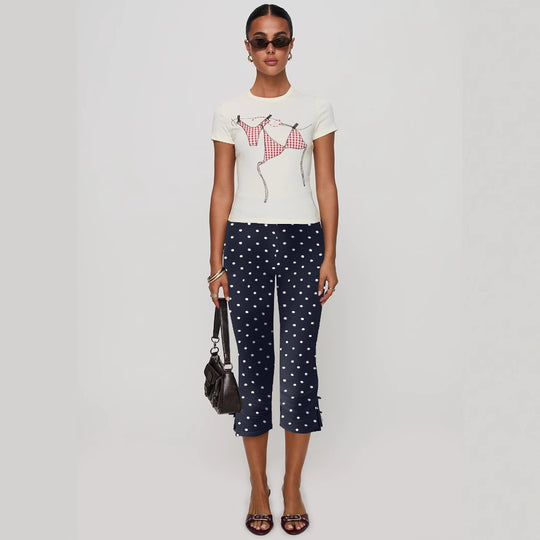 Damen T-Shirt mit kreativem Druck und figurbetontem Schnitt R&B