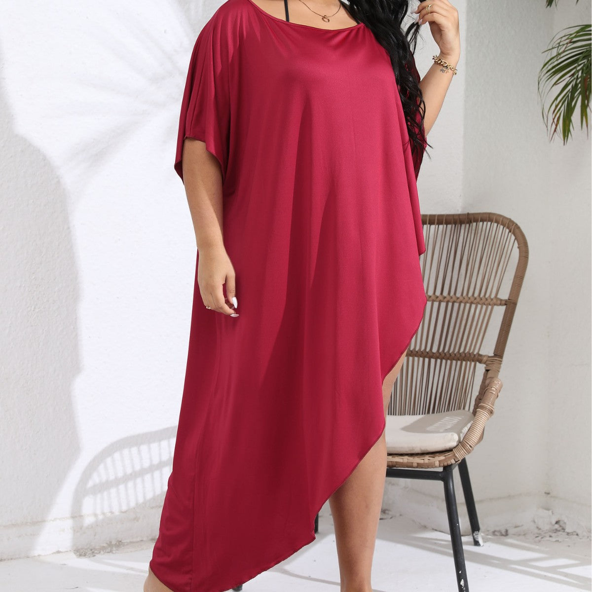 Damen luftiger Strandüberwurf mit elegantem asymmetrischen Schnitt R&B