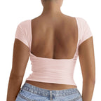Damen elegantes Off-Shoulder Oberteil mit tiefem Rücken R&B