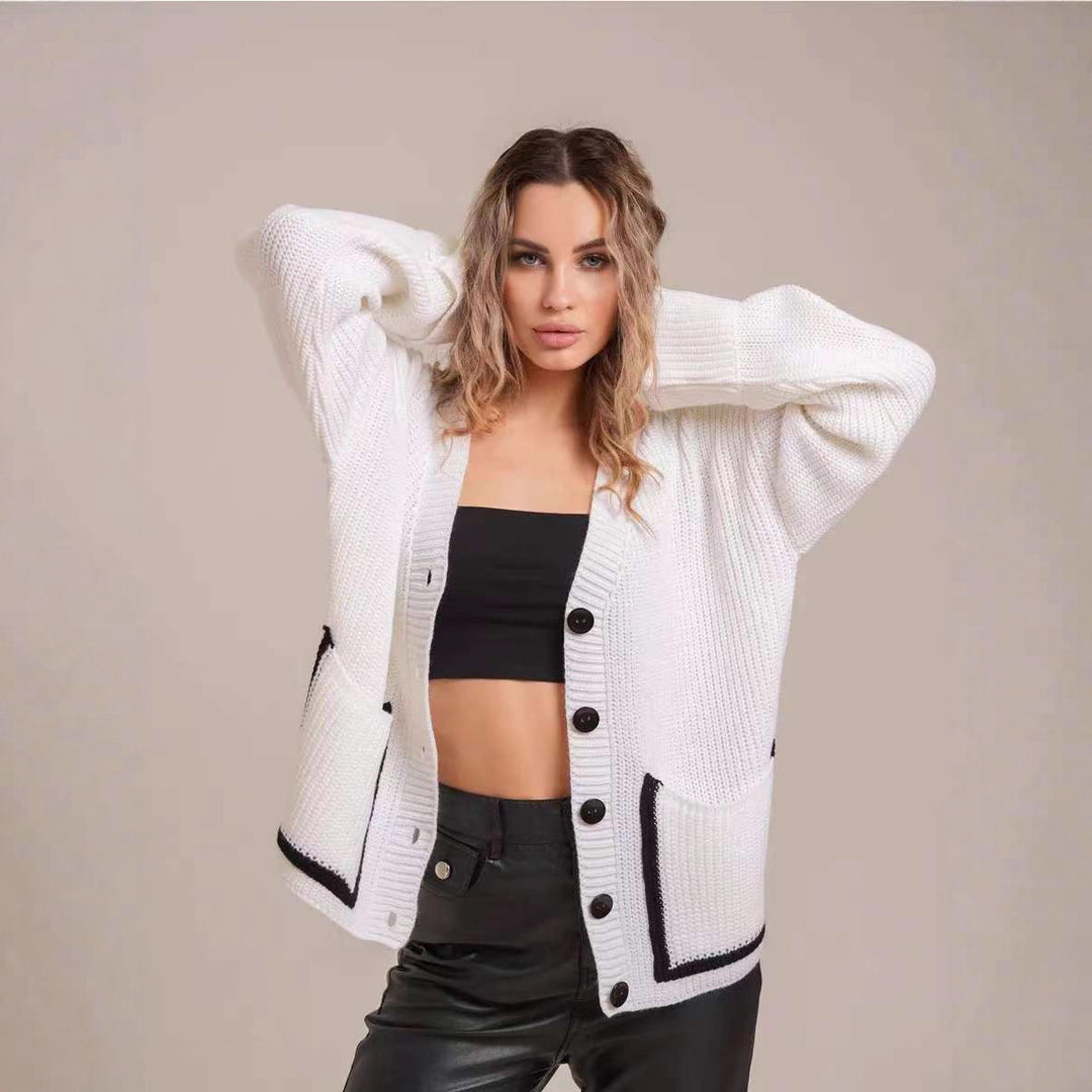 Damen Grober Strickcardigan mit modernen Knopfdetails und lässigem Schnitt R&B