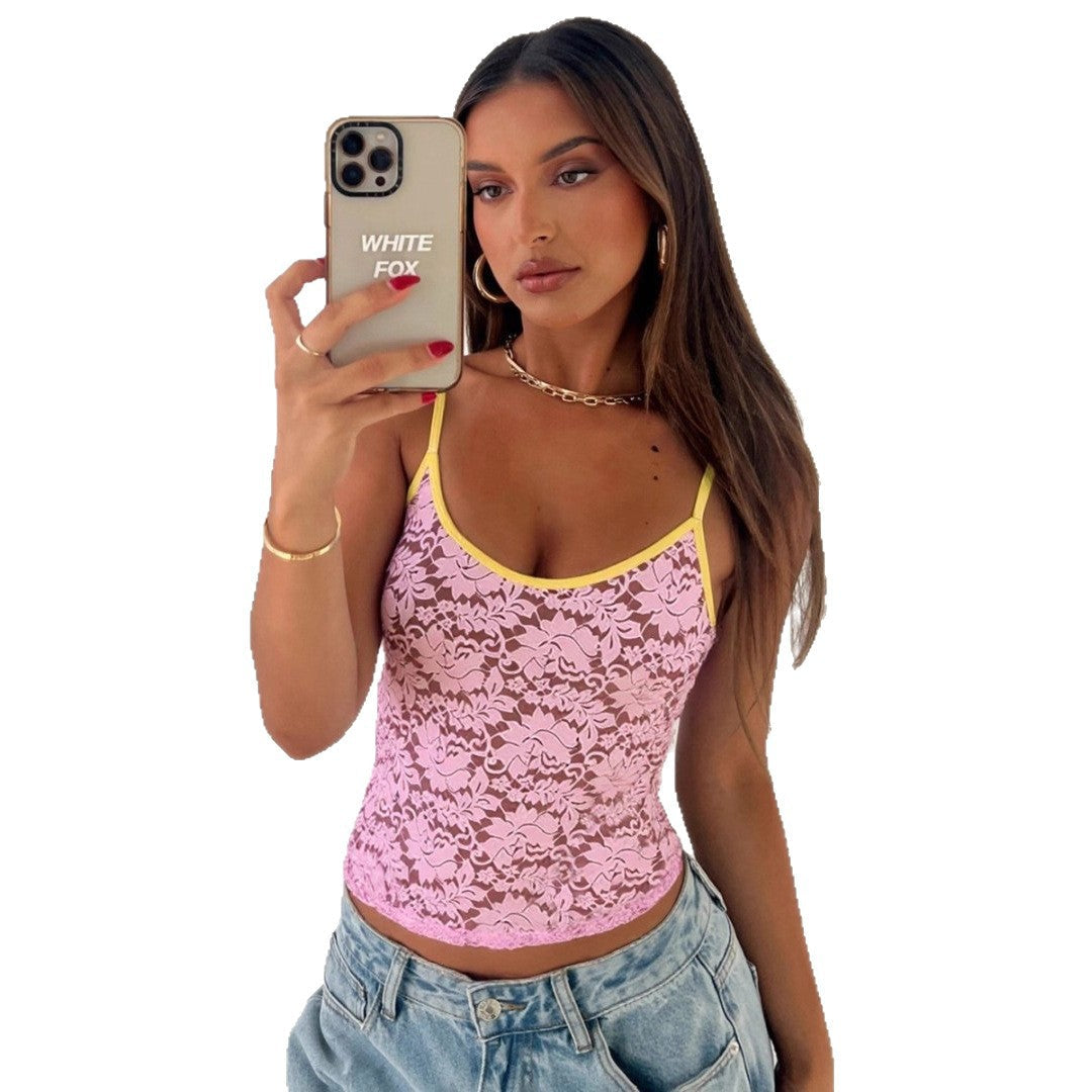 Damen Spitzentop mit kontrastierenden Trägern R&B