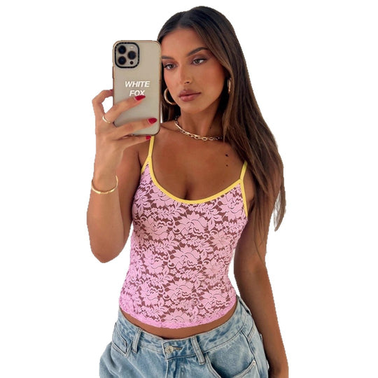 Damen Spitzentop mit kontrastierenden Trägern R&B
