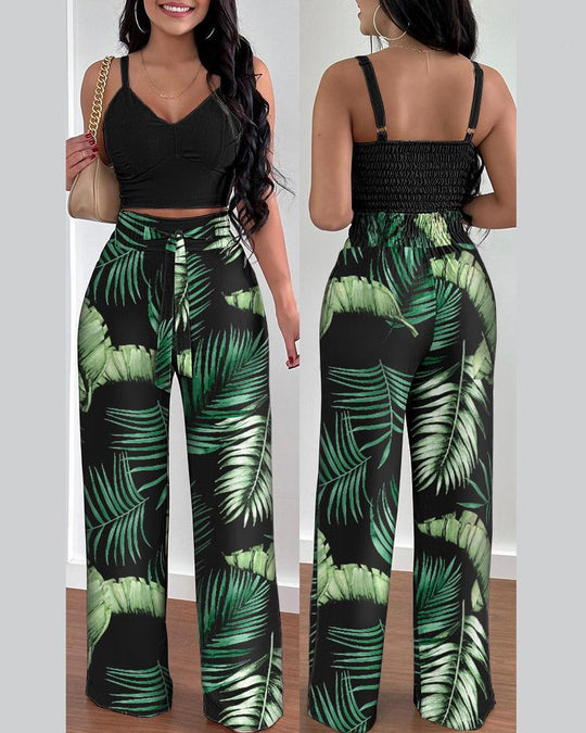 Damen Zweiteiliges Set aus floralem Oberteil und weiten Hosen R&B