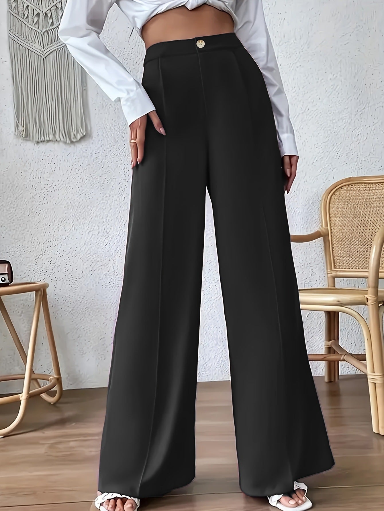 Damen Elegante und weite Hose mit hohem Bund R&B