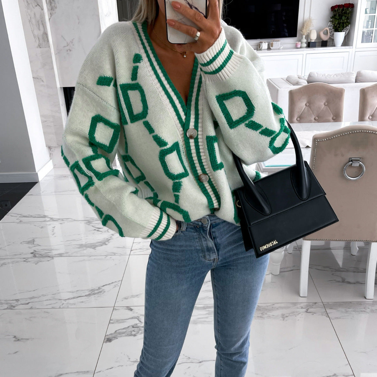 Damen Strickjacke im modernen geometrischen Design R&B