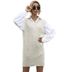 Damen Strickkleid mit V-Ausschnitt und Rippstruktur R&B