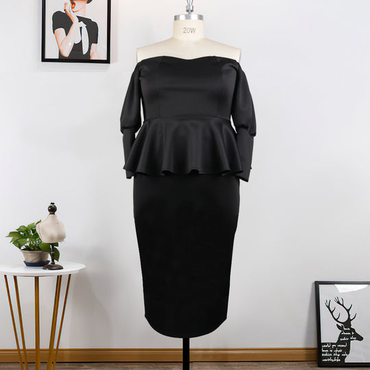 Damen Figurbetontes Peplum Kleid mit Off-Shoulder Ausschnitt R&B