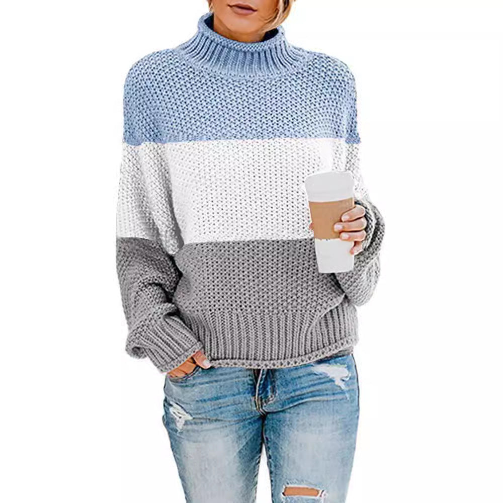 Damen gemütlicher Rollkragenpullover aus strukturierter Wolle R&B