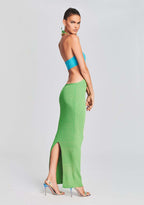 Damen Maxikleid mit kreativem Cut-Out-Design und schulterfreiem Oberteil R&B
