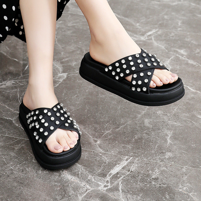 Damen Glitzernde Schlappen mit modischem Riemendesign und rutschfester Sohle R&B