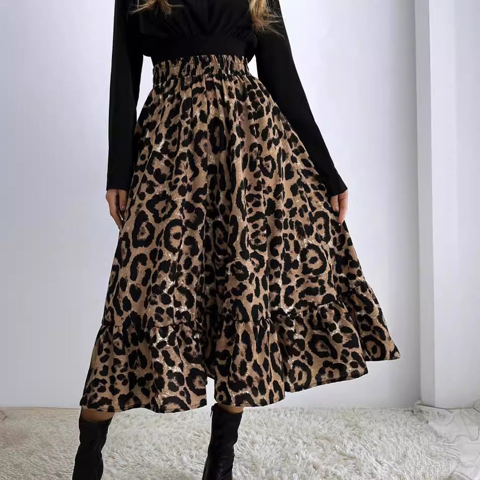 Damen Midi-Rock mit Volants und tierischem Muster R&B