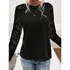 Damen Langarmshirt mit Spitzenärmeln und lässigem Schnitt R&B