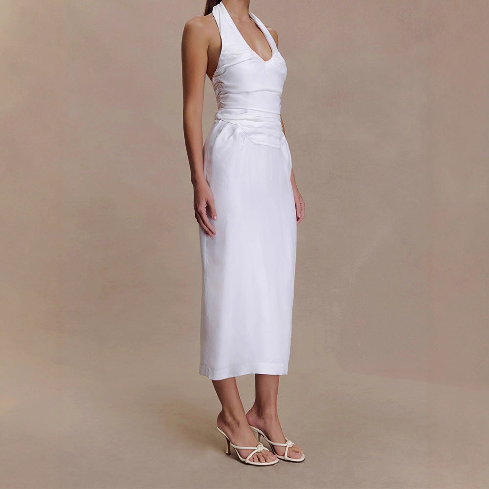 Damen Elegantes und figurbetontes Midikleid mit Halter-Ausschnitt R&B
