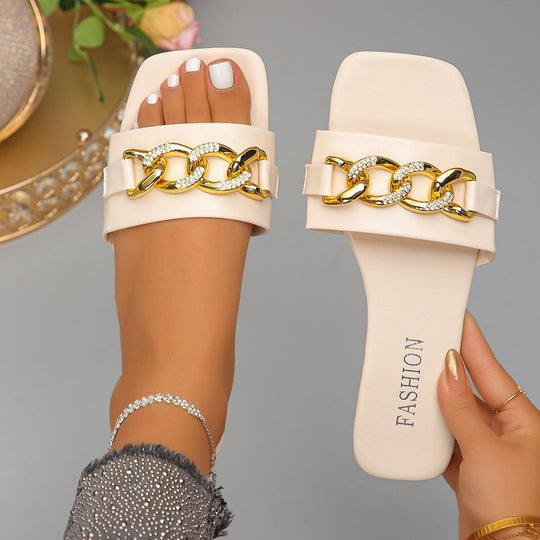 Damen Komfortable Sandalen mit funkelndem Kettenakzent R&B