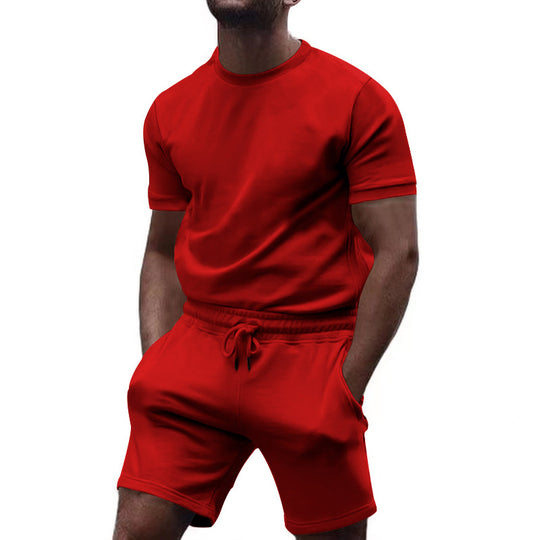 Herren nan minimalistisches Jersey-Ensemble mit bequemem Rundhalsshirt und elastischer Tunnelzug-Kurzhose R&B