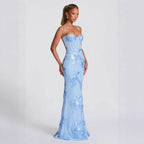 Damen figurbetontes Abendkleid mit floralem Stickdesign und hochwertigem Stoff R&B